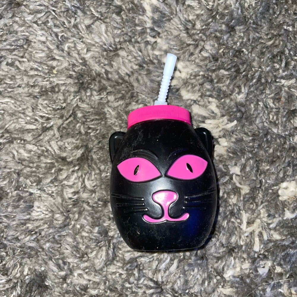 Child cat cup with lid and straw